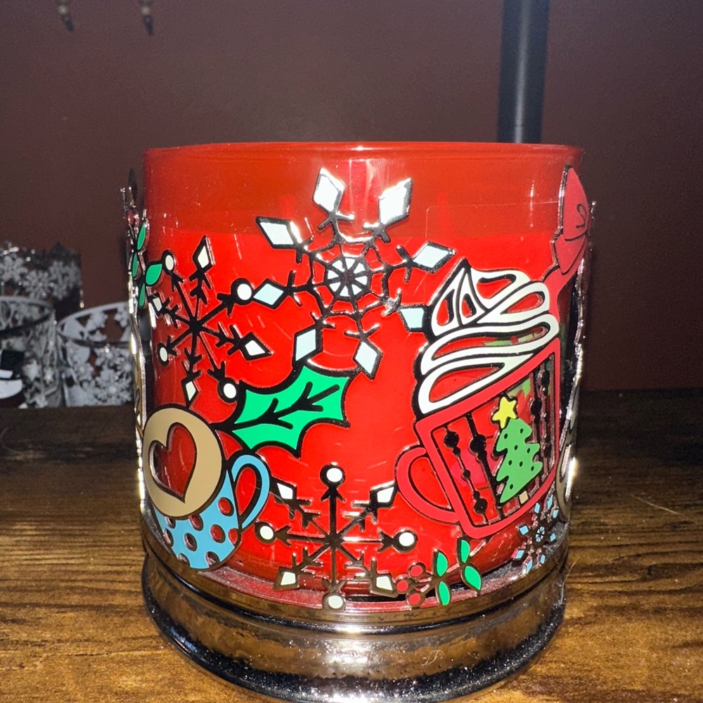 Bath & Body Works 3 wick Silver Candle Holder with Festive Cutouts